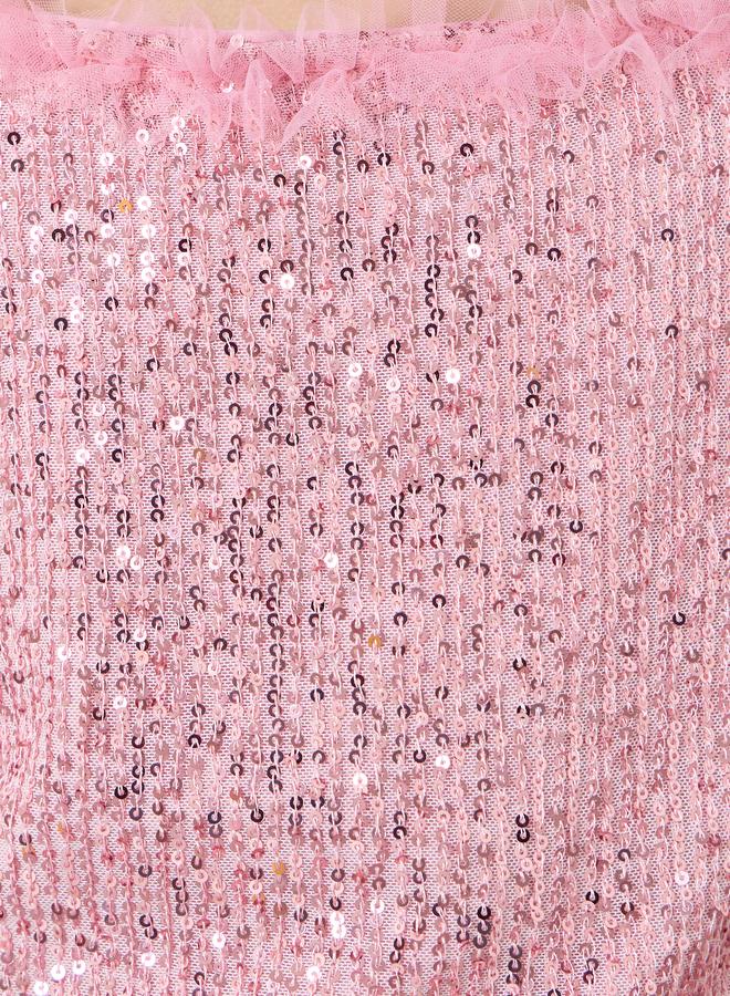 Styli Girls Pink Sequin Top and Tiered Tulle Skirt Set - Image 3